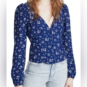Reformation Nell Top in Maison Blue and White Floral, size 8